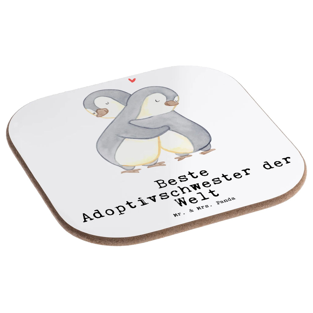 Square coaster penguin Best adoptive sister in the world breakfast, gift, party, glass coasters, Coasters, gifts, presents, for, thank you, giving, birthday, birthday present, gift idea, souvenir, make you happy, gift tip, Best, Adoptive Sister, Sister, Sibling, Daughter, Gift, Adopted, Adoptive, Trifle, Family