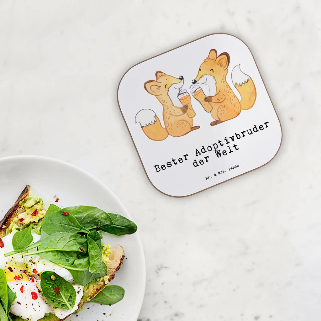 Square coaster Fox Best adoptive brother in the world party, gift, gifts, glass coasters, breakfast, Coasters, presents, for, thank you, giving, birthday, birthday present, gift idea, souvenir, make you happy, gift tip, brother heart, brother, family, sister, son, Adoptive brother, sibling, adopted, trifle, best