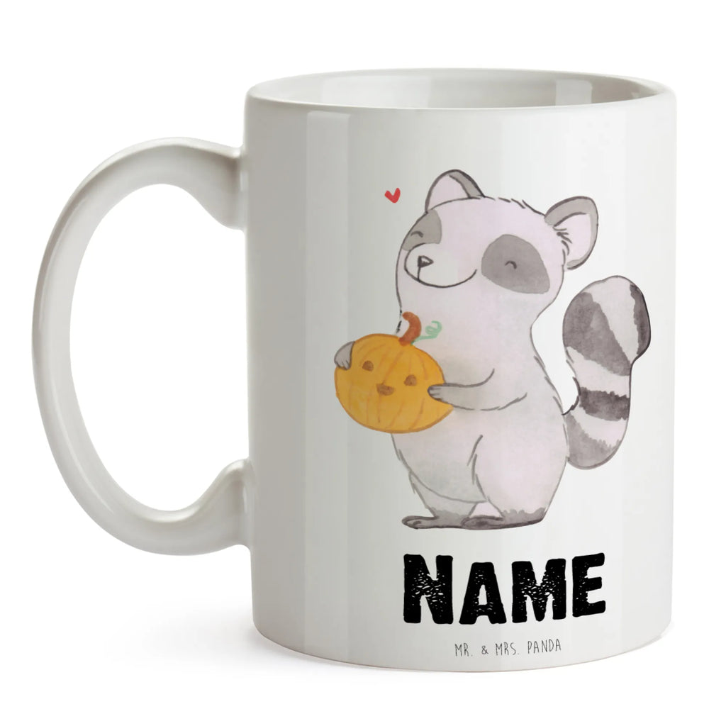 Personalisierte Tasse Waschbär Kürbis Wunschname, Tasse mit Namen, Personalisiert, Namenstasse, Namen, Tasse, Drucken, Personalisierte Tasse, Dekoration, Geschenke, Schenken, Deko, Halloween, Martinssingen, Halloween Deko, Waschbär, Trick Or Treat, Süßes Sonst Gibt's Saures, Kürbis