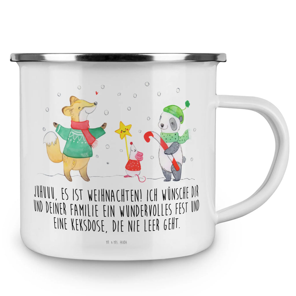 Kempingowy kubek emaliowany Zima radość świąteczna Zima, Boże Narodzenie, dekoracje świąteczne, Mikołaj, Adwent, Wigilia, zimowy motyw