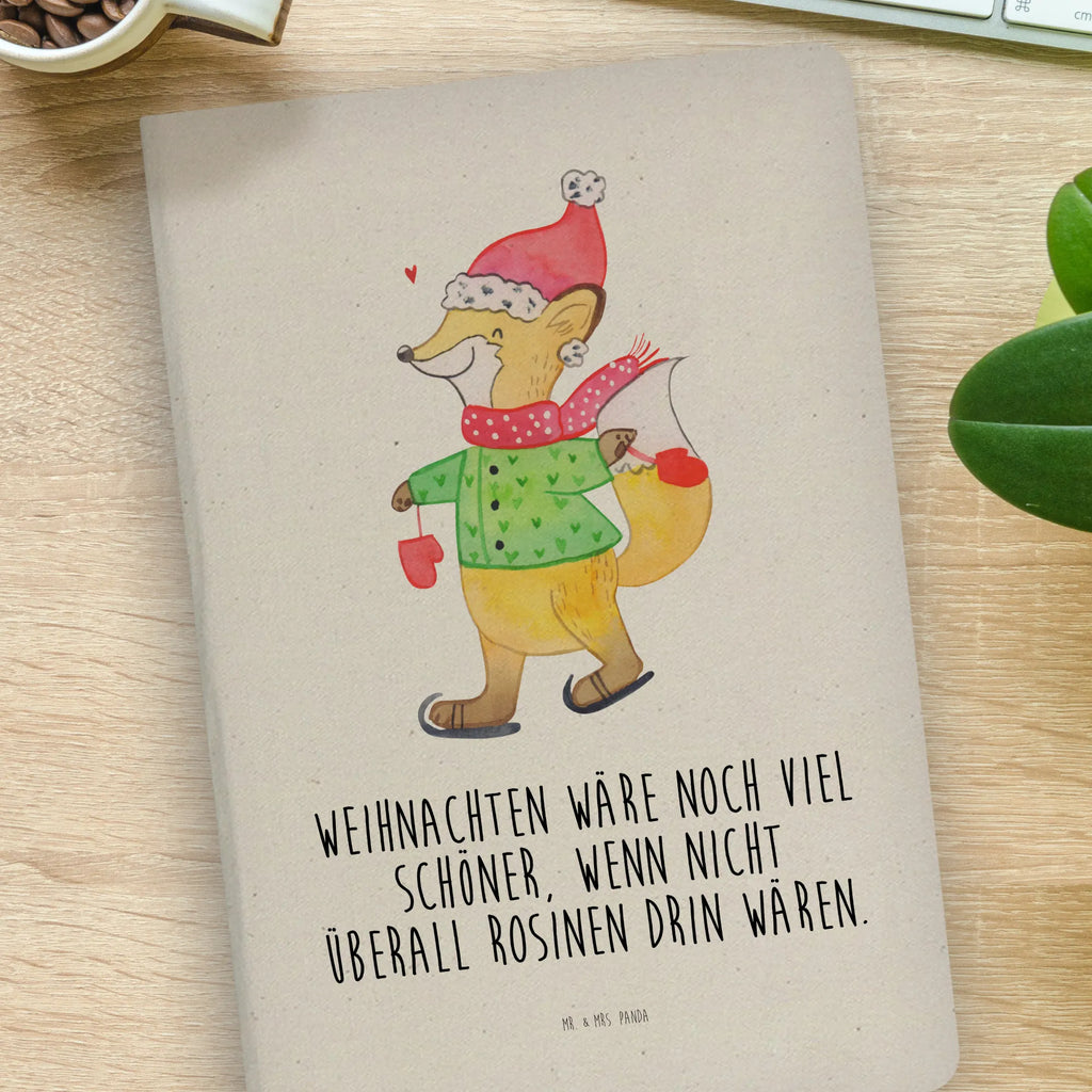 Cotton notebook Fox skates writing book, sketchbook, journal, address book, notes, entry book, notepad, notebook, diary, Winter, Christmas, Christmas time, snow, christmas time, christmas present, christmas tree, christmas, winter, christmas days, fir tree, santa claus, christmas eve