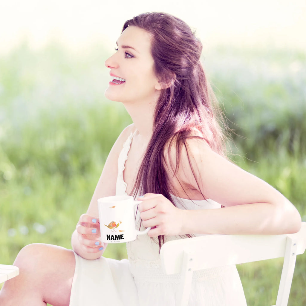 Personalisierte Tasse Rotkehlchen mit Federn Drucken, Namen, Tasse mit Namen, Wunschname, Namenstasse, Personalisierte Tasse, Personalisiert, Tasse, Tiermotive, Gute Laune, lustige Sprüche, Tiere, Motivationsbilder, Motivation Sprüche, fliegen, Spruch Motivation, Rotkehlchen, What if i fall, Spruch Mut, Vogel