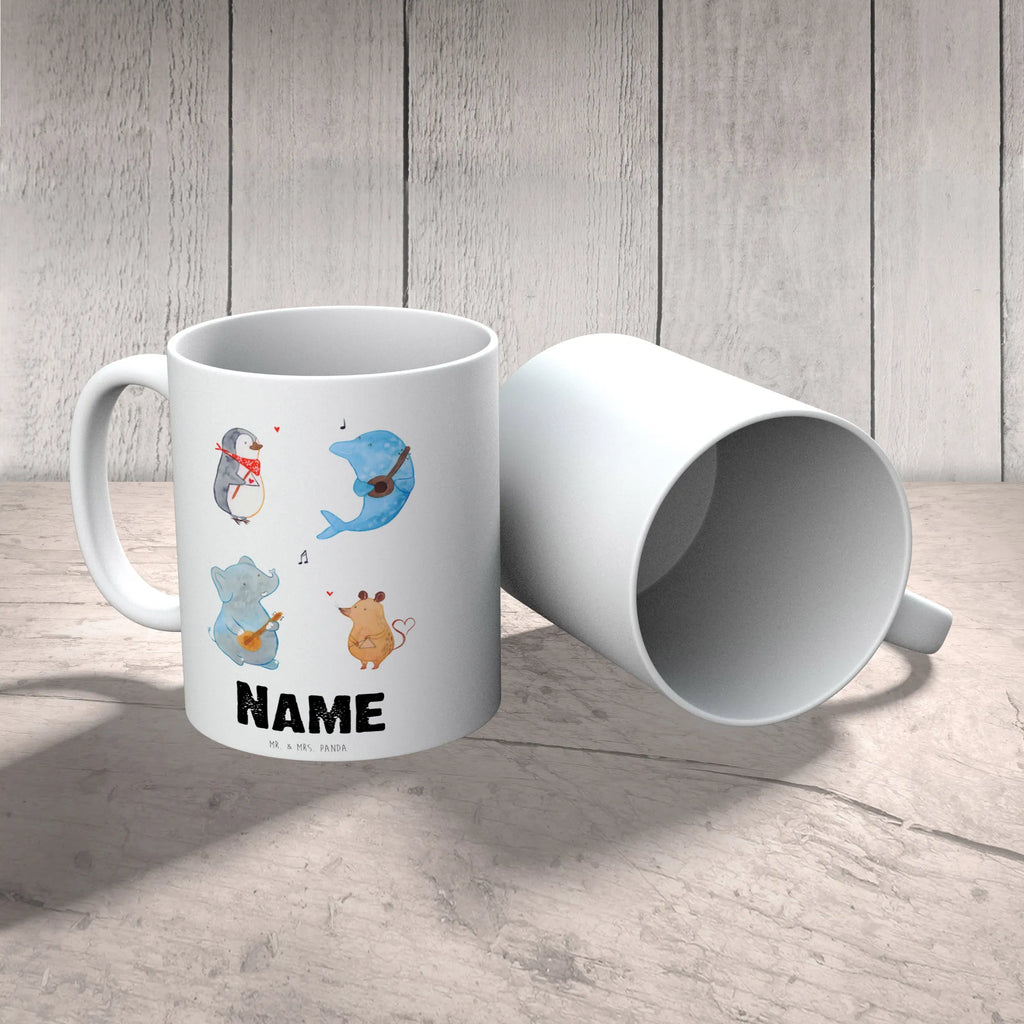 Personalised cup Big tape small animals, cute, funny, cute animal motives, hand drawn, small world, funny sayings, good mood, happy, gifts, gift ideas, special gifts, animal lover, card, guitar, dog, band, music, elephant, triangle, mouse, dolphin, musicians, penguin