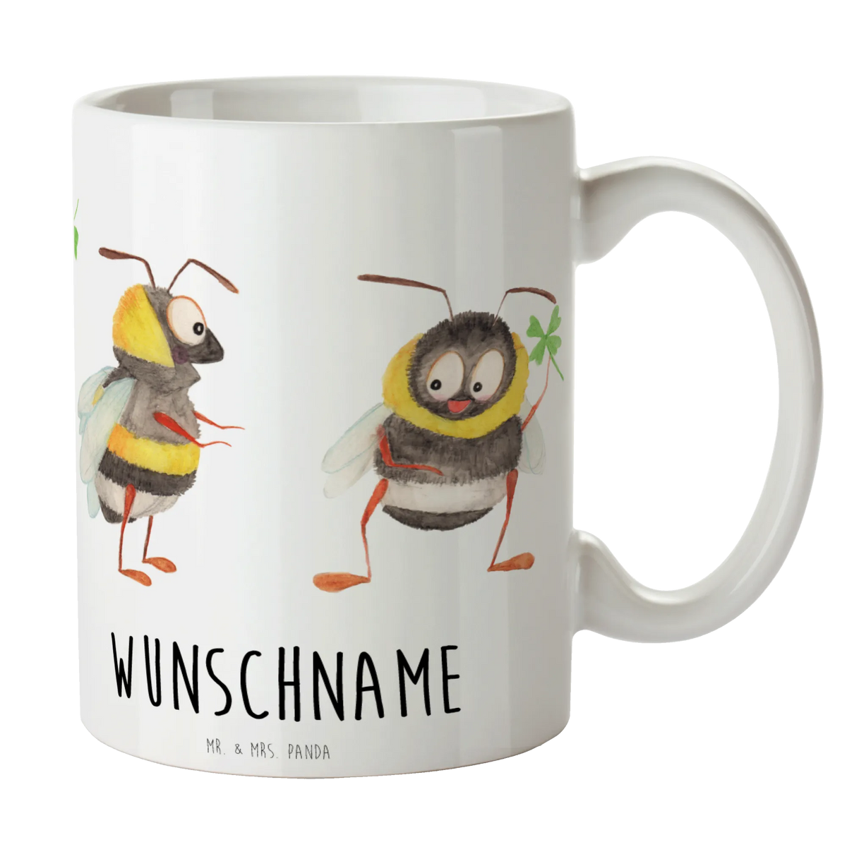 Personalised cup bumblebees shamrock small animals, cute, funny, cute animal motives, hand drawn, small world, funny sayings, good mood, happy, gifts, gift ideas, special gifts, animal lover, card, saying positive, bee, become happy, bumblebee, saying beautiful, be happy, saying happy, bee decoration