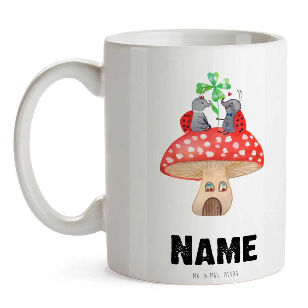 Personalised cup ladybug toadstool small animals, cute, funny, cute animal motives, hand drawn, small world, funny sayings, good mood, happy, gifts, gift ideas, special gifts, animal lover, card, flat, house, house of fleshy fungi, ladybird, at home, toadstool