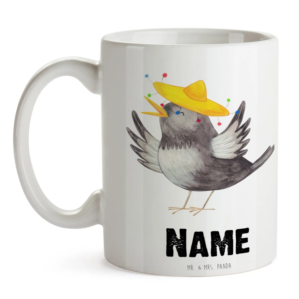 Personalised cup Crow sombrero small animals, cute, funny, cute animal motives, hand drawn, small world, funny sayings, good mood, happy, gifts, gift ideas, special gifts, animal lover, card, Motivation, Saying positive, Raven, Bird, Birds, Happiness Saying, Magpie, Be happy
