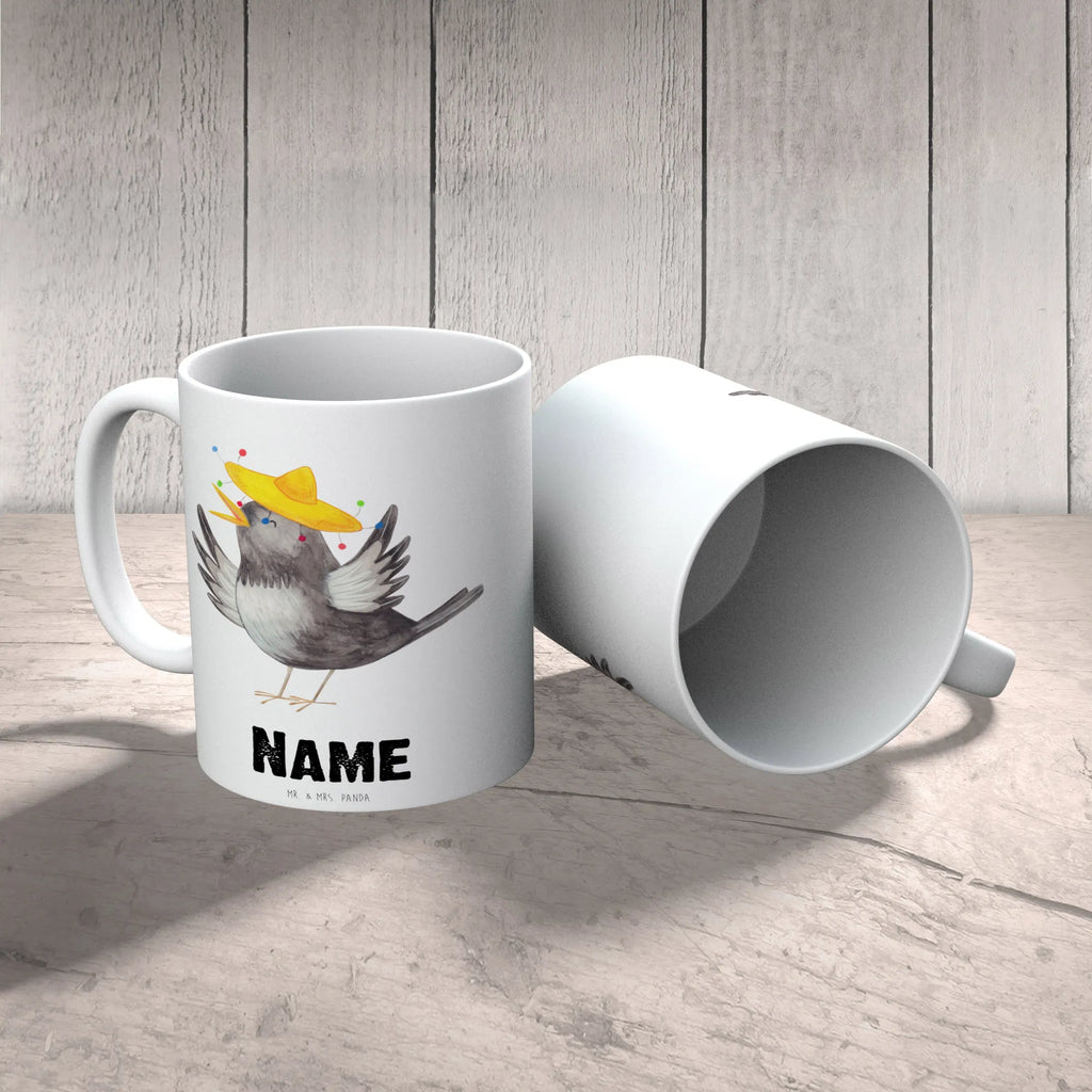 Personalised cup Crow sombrero small animals, cute, funny, cute animal motives, hand drawn, small world, funny sayings, good mood, happy, gifts, gift ideas, special gifts, animal lover, card, Motivation, Saying positive, Raven, Bird, Birds, Happiness Saying, Magpie, Be happy