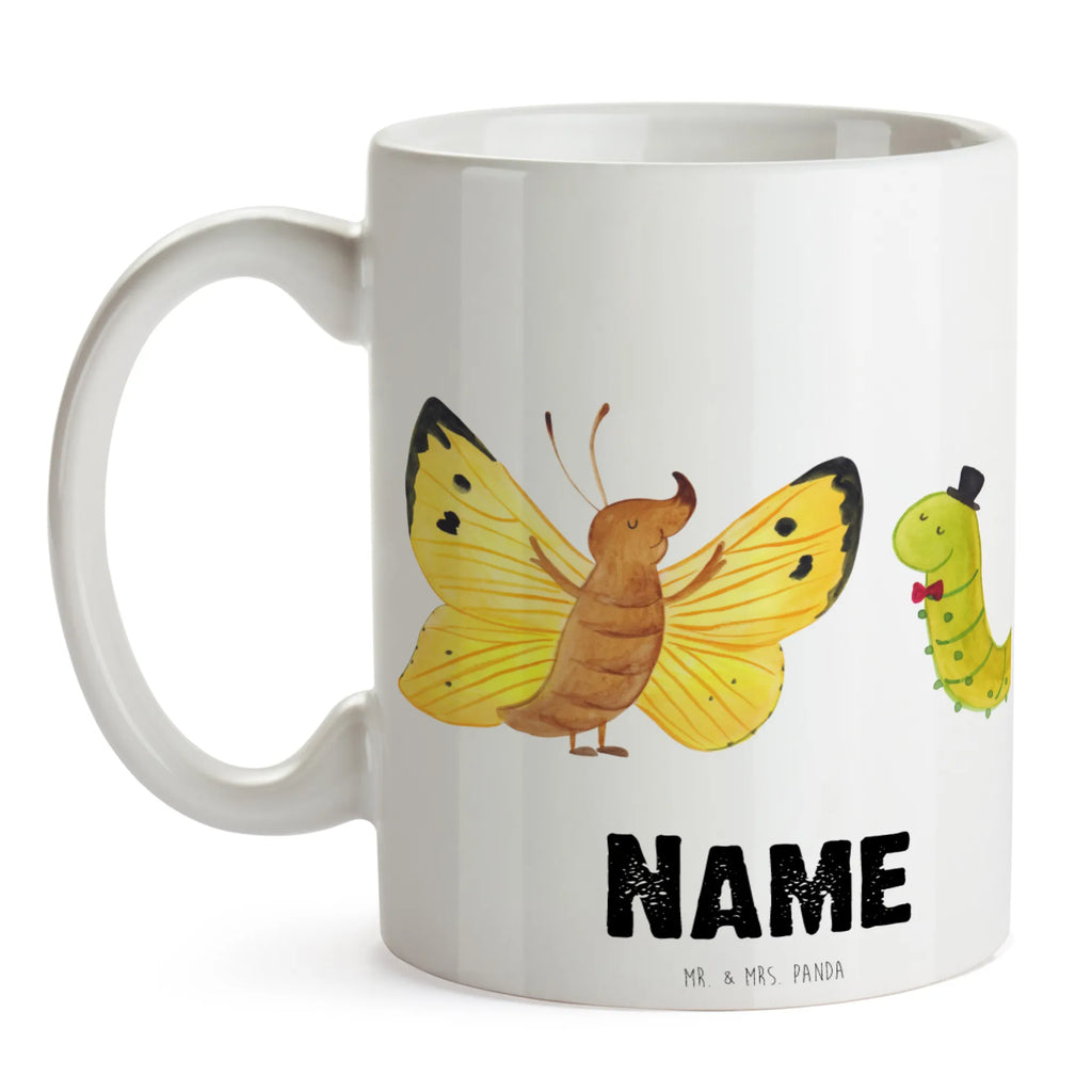 Personalisierte Tasse Raupe & Schmetterling Tasse mit Namen, Drucken, Tasse, Personalisiert, Personalisierte Tasse, Wunschname, Namen, Namenstasse, Tiermotive, Gute Laune, lustige Sprüche, Tiere, Hütchen, Erwachsen werden, Aufwachsen, Kokon, Schmetterling, Hut, Raupe, Entwicklung, Schönheit, Zitronenfalter