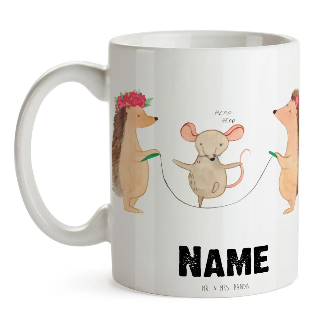Personalised cup Hedgehog skipping small animals, cute, funny, cute animal motives, hand drawn, small world, funny sayings, good mood, happy, gifts, gift ideas, special gifts, animal lover, card, rope skipping, children, kindergarten, mouse, hedgehog