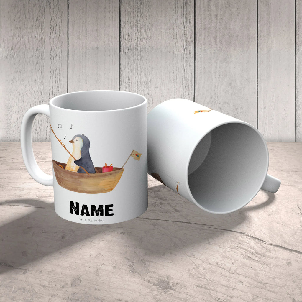 Personalisierte Tasse Pinguin Angelboot Namen, Wunschname, Tasse, Tasse mit Namen, Personalisiert, Personalisierte Tasse, Drucken, Namenstasse, Pinguin, Boot, Neustart, Pinguine, Neuanfang, Angelboot, Scheidung, Motivation, Trennung, Leben, Lebenslust, genießen, Geschenkidee Liebeskummer, Angeln
