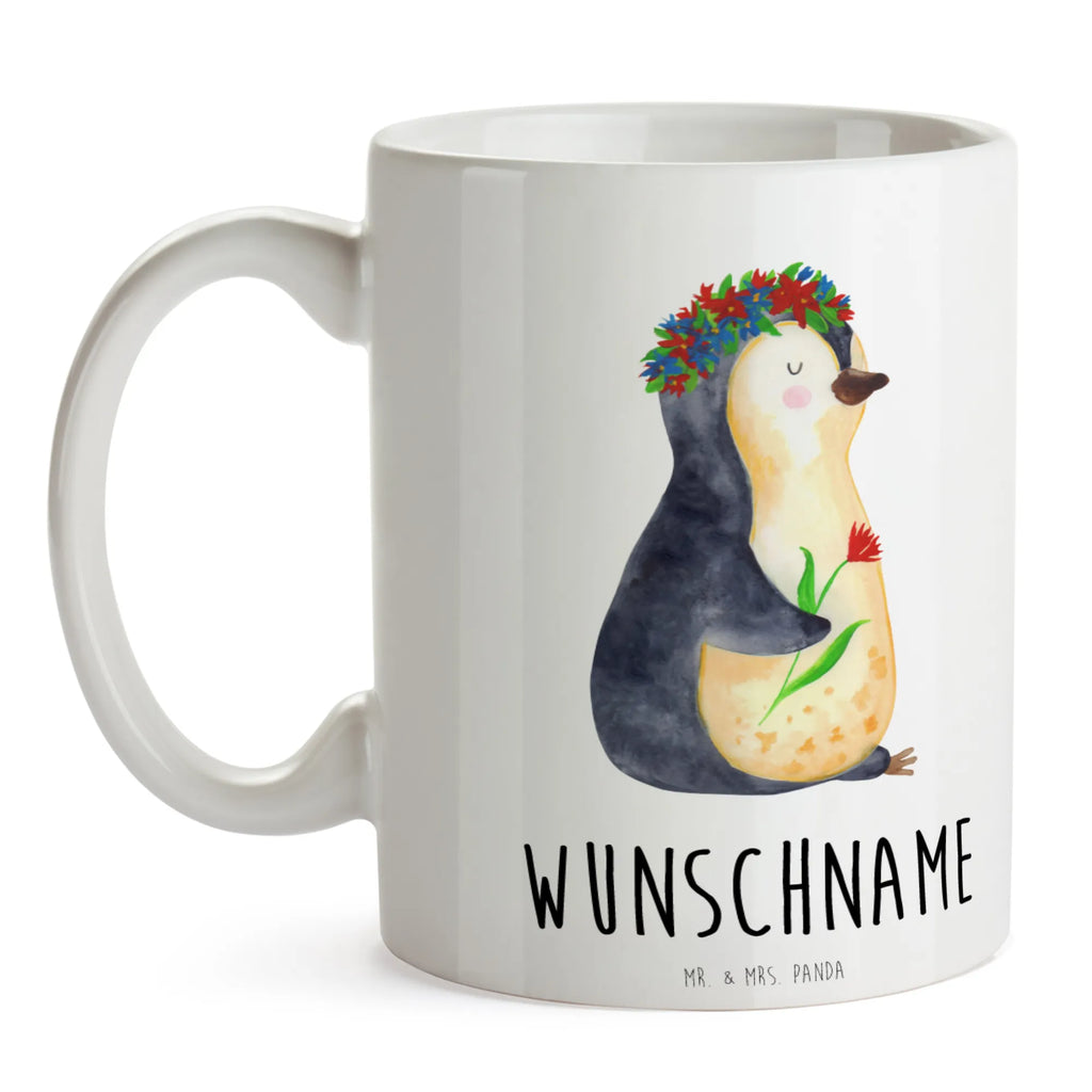 Personalisierte Tasse Pinguin Blumenkranz Tasse, Wunschname, Namen, Personalisiert, Namenstasse, Personalisierte Tasse, Tasse mit Namen, Drucken, Pinguin, Universum, Motivation, Leben, Wünsche, Lebensziele, Liebeskummer, Ziele, Blumenkranz, Pinguine, Geschenkidee, Lebenslust