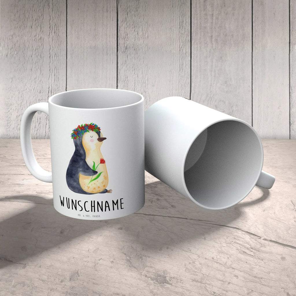 Personalisierte Tasse Pinguin Blumenkranz Tasse, Wunschname, Namen, Personalisiert, Namenstasse, Personalisierte Tasse, Tasse mit Namen, Drucken, Pinguin, Universum, Motivation, Leben, Wünsche, Lebensziele, Liebeskummer, Ziele, Blumenkranz, Pinguine, Geschenkidee, Lebenslust