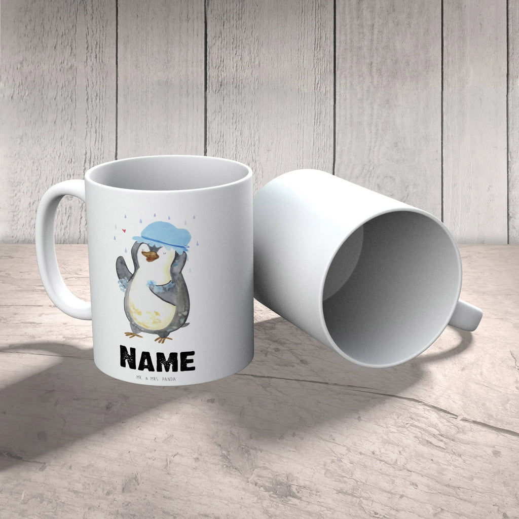 Personalisierte Tasse Pinguin duscht Personalisiert, Drucken, Tasse mit Namen, Personalisierte Tasse, Tasse, Namenstasse, Namen, Wunschname, Pinguin, Motivation, Neuanfang, Lebensmotto, Pinguine, glücklich sein, Dusche, Neustart, duschen