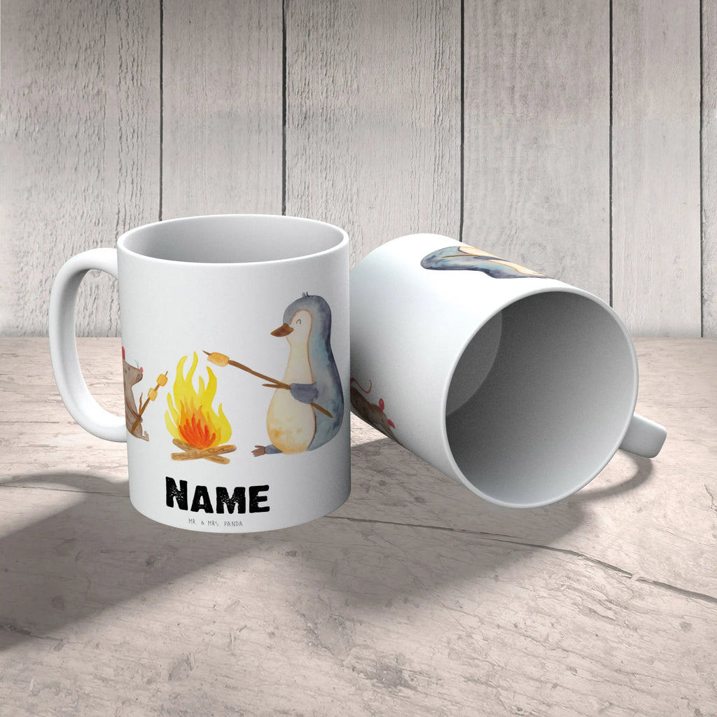 Personalised cup Penguin campfire Penguin, North Pole, Winter, Penguins, work, love, job, life motivation, motivation, life motto, life, penguins, new start, campfire, fire, everyday office life, office, mouse, marshmallows, barbecue