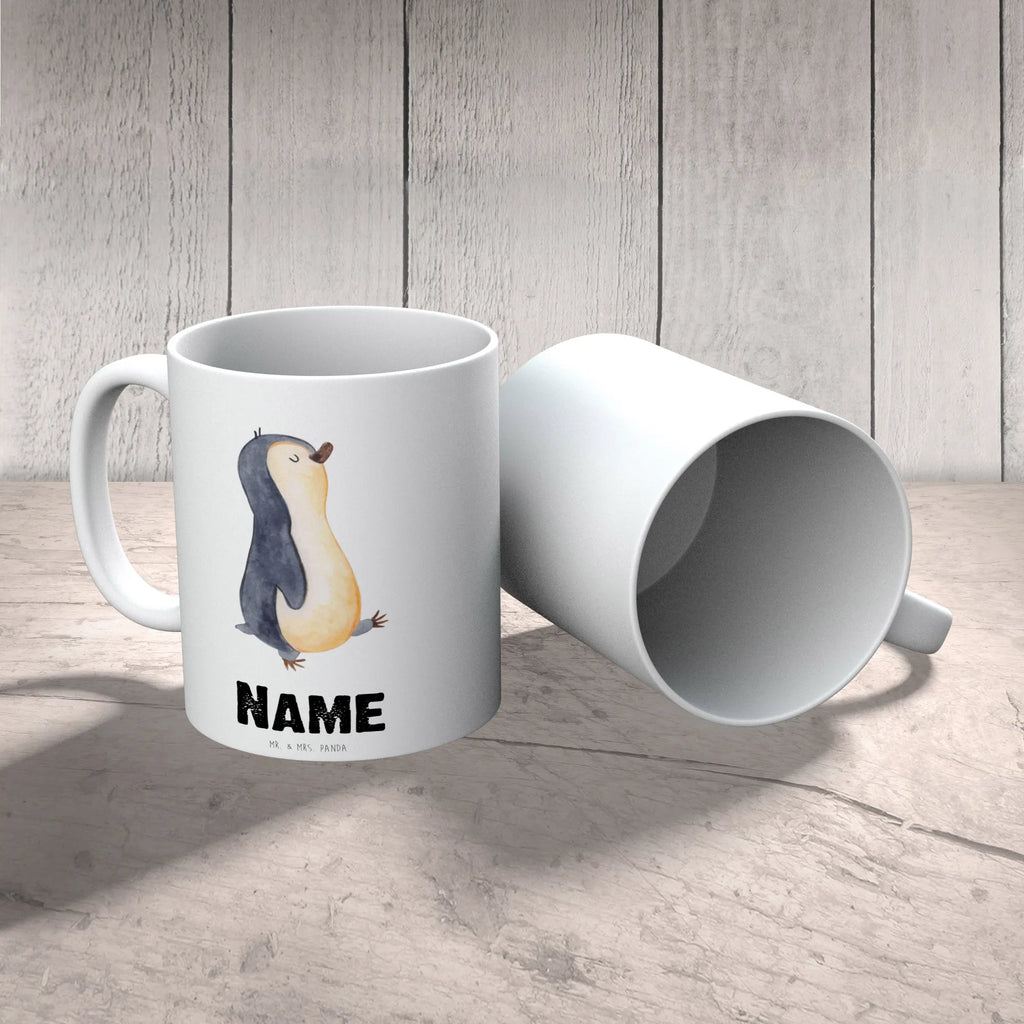 Personalisierte Tasse Pinguin marschierend Wunschname, Namen, Namenstasse, Tasse, Tasse mit Namen, Personalisierte Tasse, Drucken, Personalisiert, Pinguin, Pinguine, Bruder, Langschläfer, Familie, Schwester, Frühaufsteher