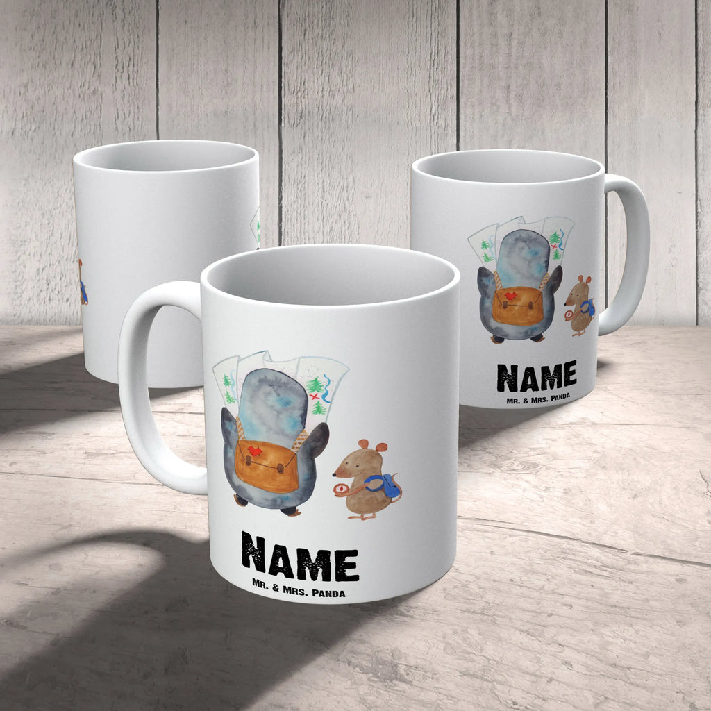 Personalisierte Tasse Pinguin & Maus Wanderer Tasse, Namenstasse, Namen, Wunschname, Tasse mit Namen, Drucken, Personalisierte Tasse, Personalisiert, Pinguin, Wanderlust, Abenteuer, Roadtrip, Ausflug, Pinguine, Abenteurer, Wandern