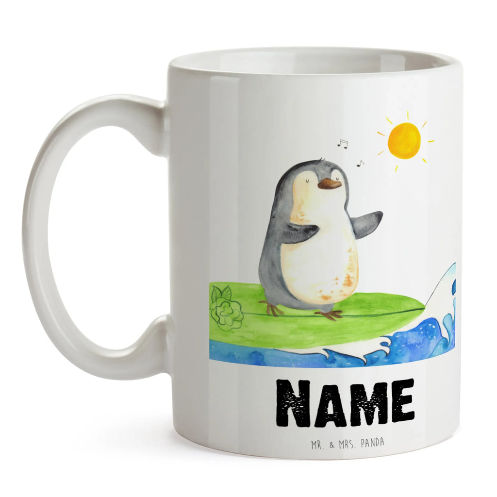 Personalisierte Tasse Pinguin Surfer Wunschname, Personalisiert, Tasse, Tasse mit Namen, Namenstasse, Namen, Drucken, Personalisierte Tasse, Pinguin, Hawaii, Urlaub, Surfer, Wellen, surfen, Pinguine, Wellen reiten, Portugal
