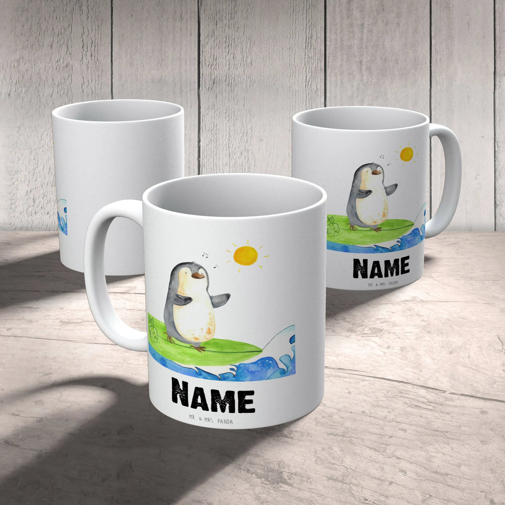 Personalisierte Tasse Pinguin Surfer Wunschname, Personalisiert, Tasse, Tasse mit Namen, Namenstasse, Namen, Drucken, Personalisierte Tasse, Pinguin, Hawaii, Urlaub, Surfer, Wellen, surfen, Pinguine, Wellen reiten, Portugal