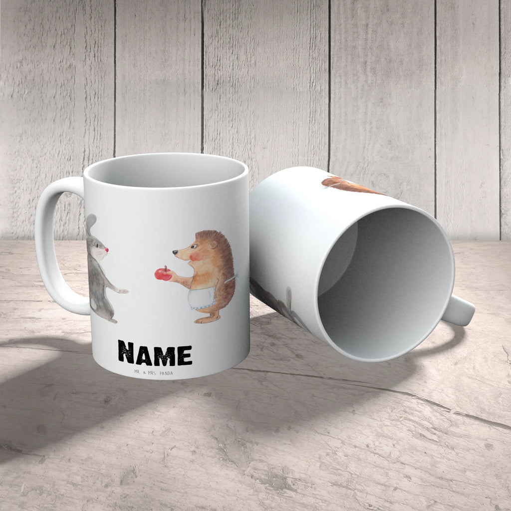 Personalised cup Hare Hedgehog small animals, cute, funny, cute animal motives, hand drawn, small world, funny sayings, good mood, happy, gifts, gift ideas, special gifts, animal lover, card, consolation, Hedgehog, Hedgehog and hare, heartache, lovesickness gift, hare, pain of separation, love saying, romantic saying