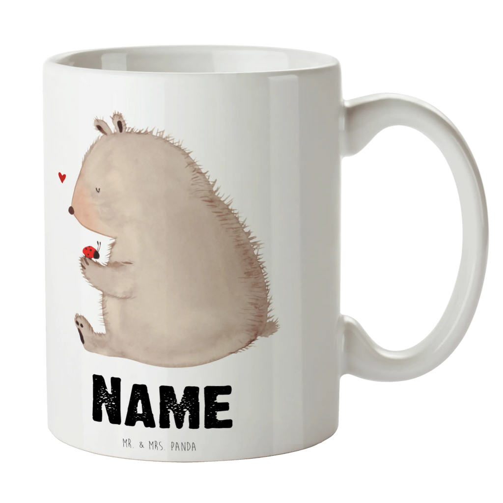 Personalisierte Tasse Bär mit Marienkäfer Drucken, Namen, Namenstasse, Wunschname, Tasse, Tasse mit Namen, Personalisierte Tasse, Personalisiert, Bär, Teddy, Teddybär, Motivation, Marienkäfer, Freiheit, Das Leben ist schön, Liebe