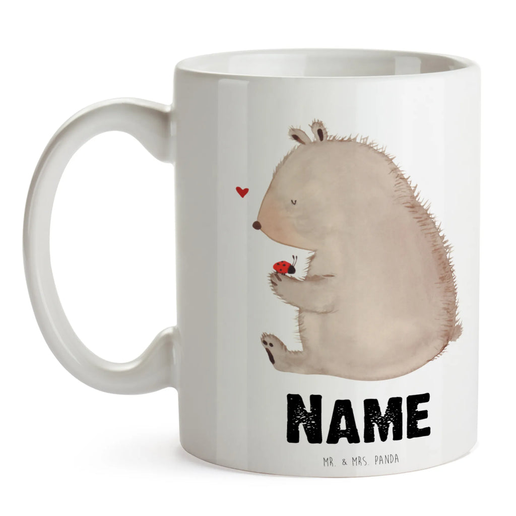 Personalisierte Tasse Bär mit Marienkäfer Drucken, Namen, Namenstasse, Wunschname, Tasse, Tasse mit Namen, Personalisierte Tasse, Personalisiert, Bär, Teddy, Teddybär, Motivation, Marienkäfer, Freiheit, Das Leben ist schön, Liebe