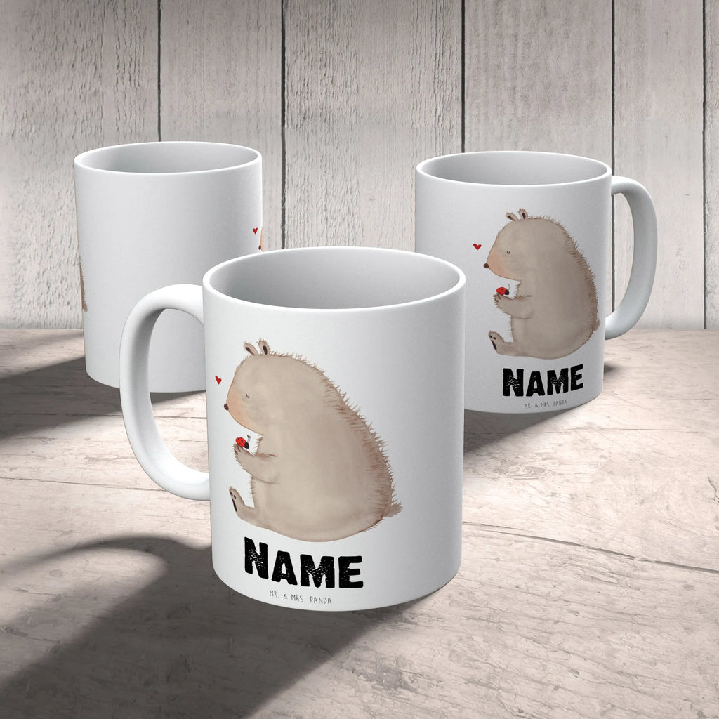 Personalisierte Tasse Bär mit Marienkäfer Drucken, Namen, Namenstasse, Wunschname, Tasse, Tasse mit Namen, Personalisierte Tasse, Personalisiert, Bär, Teddy, Teddybär, Motivation, Marienkäfer, Freiheit, Das Leben ist schön, Liebe