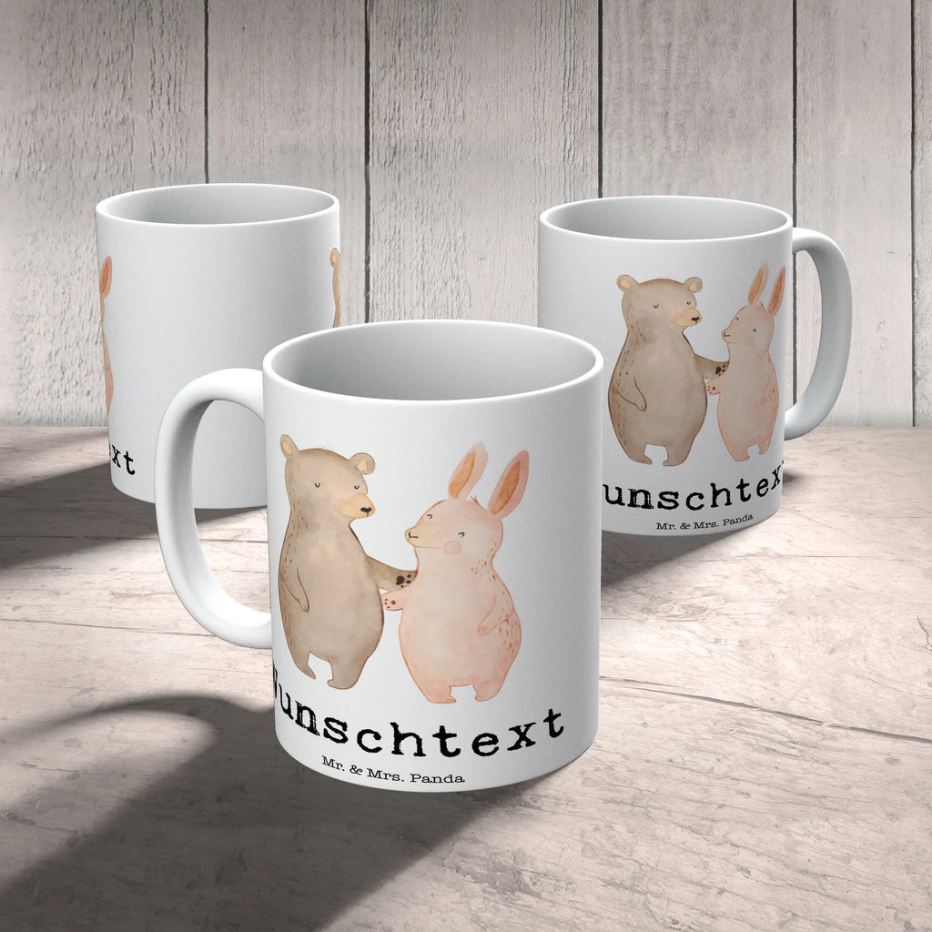 Personalised cup bear and rabbit Embrace Love, Loving, Two, Together, Marriage, Engagement, Proposal of marriage, Love gift, gift for her, gift for him, anniversary gift, friends, bear, best friend, rabbit, best friends