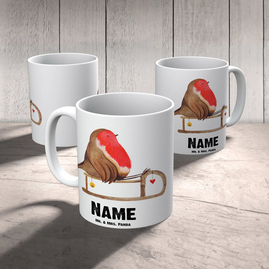 Personalised cup robin Sleds Winter, Christmas, Christmas time, snow, sleigh, bird