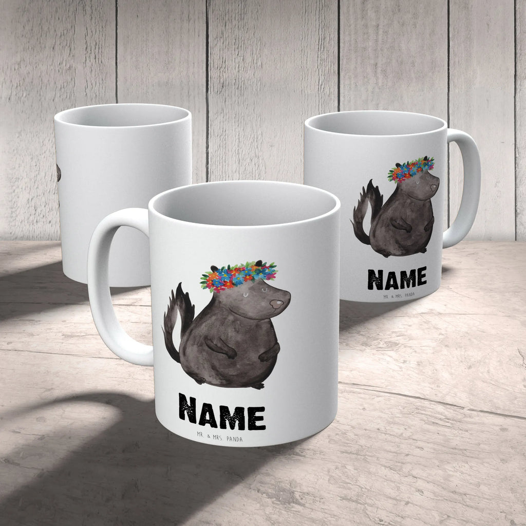 Personalisierte Tasse Stinktier Blumenmaedchen Wunschname, Personalisiert, Drucken, Personalisierte Tasse, Namen, Tasse, Tasse mit Namen, Namenstasse, Stinktier, Skunk, Wildtier, Raubtier, Yoga, Stinki, Stinker, Namaste