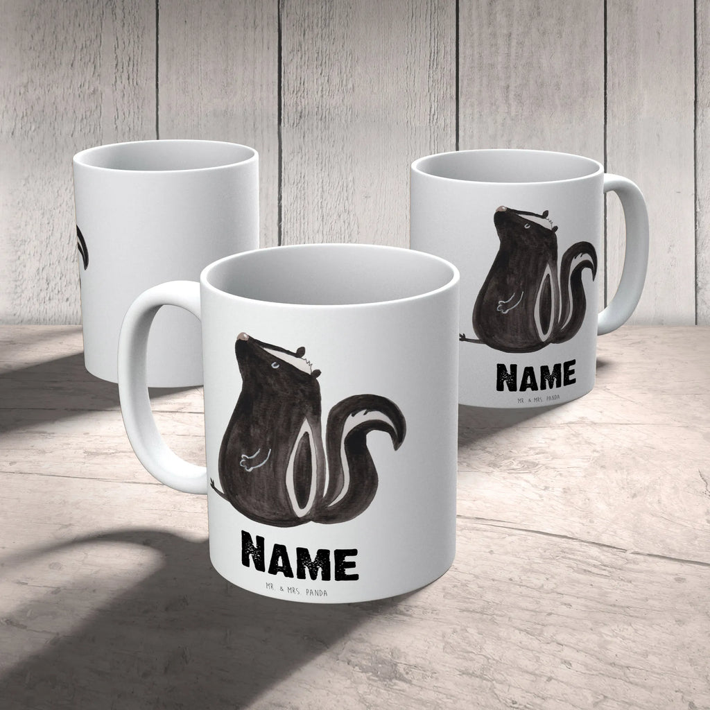 Personalisierte Tasse Stinktier sitzend Tasse, Wunschname, Drucken, Personalisiert, Tasse mit Namen, Personalisierte Tasse, Namen, Namenstasse, Stinktier, Skunk, Stinker, Recht, Besserwisser, Raubtier, Stinki, Spruch, Wildtier, Büro