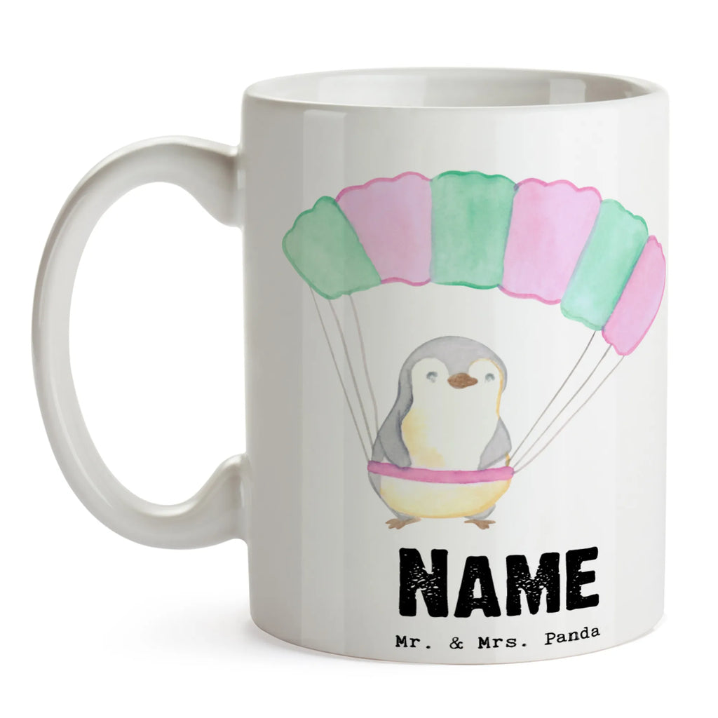 Personalisierte Tasse Pinguin Fallschirm springen Personalisierte Tasse, Namen, Wunschname, Tasse, Namenstasse, Drucken, Tasse mit Namen, Personalisiert, Geschenk, Schenken, Sport, Sportart, Hobby, Danke, Dankeschön, Auszeichnung, Gewinn, Sportler, Fallschirmspringen, Fallschirmsprung, Skydive