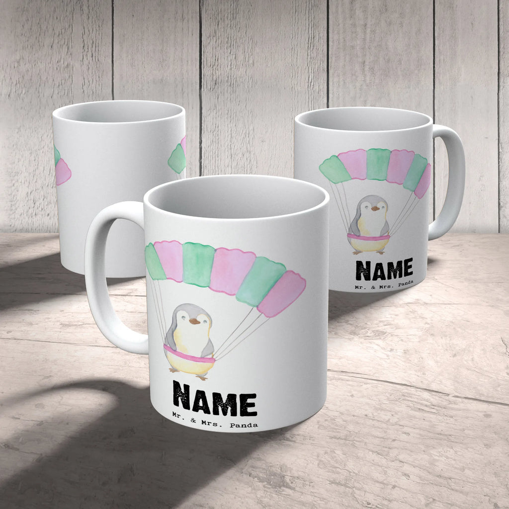 Personalisierte Tasse Pinguin Fallschirm springen Personalisierte Tasse, Namen, Wunschname, Tasse, Namenstasse, Drucken, Tasse mit Namen, Personalisiert, Geschenk, Schenken, Sport, Sportart, Hobby, Danke, Dankeschön, Auszeichnung, Gewinn, Sportler, Fallschirmspringen, Fallschirmsprung, Skydive