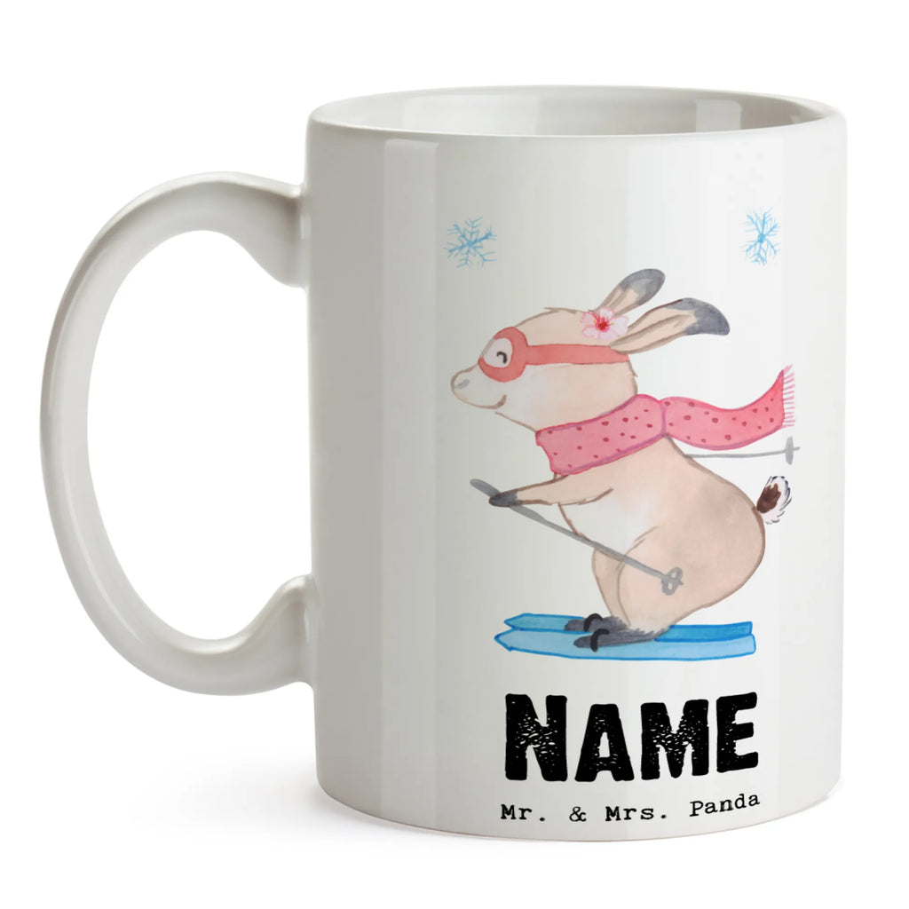 Personalisierte Tasse Hase Skifahren Namen, Tasse mit Namen, Wunschname, Namenstasse, Personalisierte Tasse, Tasse, Personalisiert, Drucken, Geschenk, Sport, Sportart, Hobby, Schenken, Danke, Dankeschön, Auszeichnung, Gewinn, Sportler, Skifahren, Ski fahren, Skiwettbewerb, Skisport, Skirennen