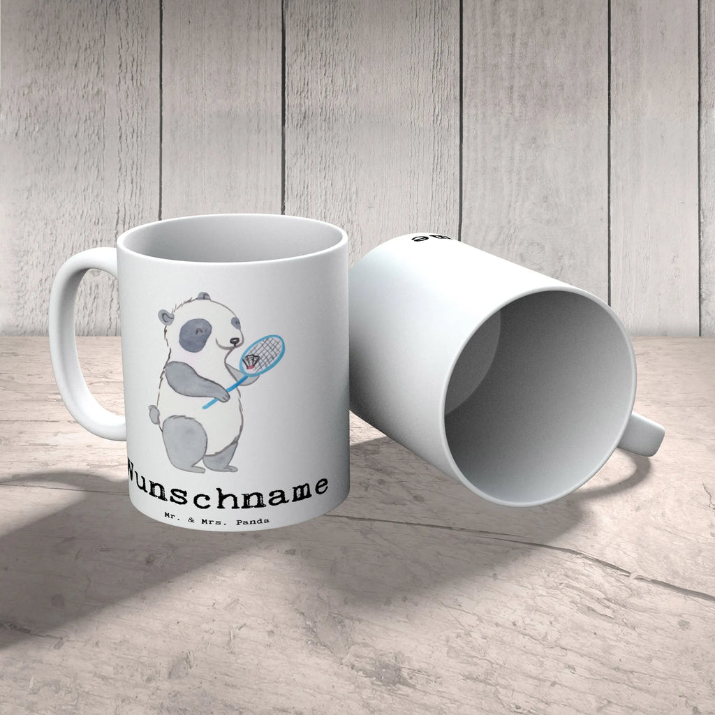Personalised cup panda badminton Gift, sport, hobby, giving, thank you, award, profit, athlete, play badminton, Badminton