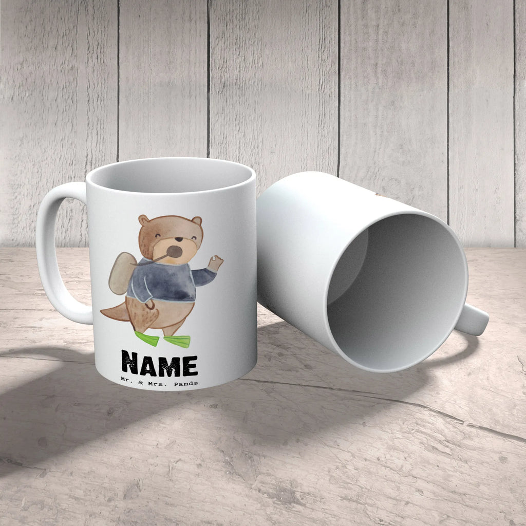 Personalisierte Tasse Taucher mit Herz Wunschname, Tasse, Drucken, Namenstasse, Personalisiert, Personalisierte Tasse, Tasse mit Namen, Namen, Beruf, Ausbildung, Jubiläum, Abschied, Rente, Kollege, Kollegin, Geschenk, Schenken, Arbeitskollege, Mitarbeiter, Firma, Danke, Dankeschön