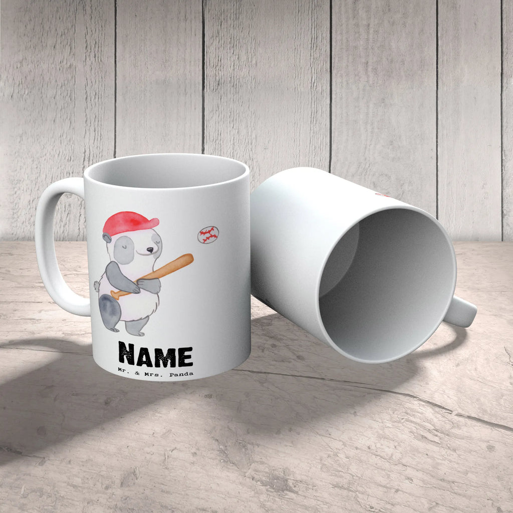Personalised cup panda playing baseball Gift, sport, hobby, giving, thank you, award, profit, athlete, play baseball, baseball games, baseball club, baseball match, baseball field, ball sports