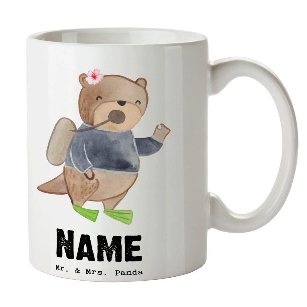 Personalisierte Tasse Taucherin mit Herz Namen, Personalisiert, Tasse mit Namen, Tasse, Namenstasse, Drucken, Wunschname, Personalisierte Tasse, Geschenk, Schenken, Jubiläum, Danke, Dankeschön, Beruf, Ausbildung, Abschied, Rente, Kollege, Kollegin, Arbeitskollege, Mitarbeiter, Firma