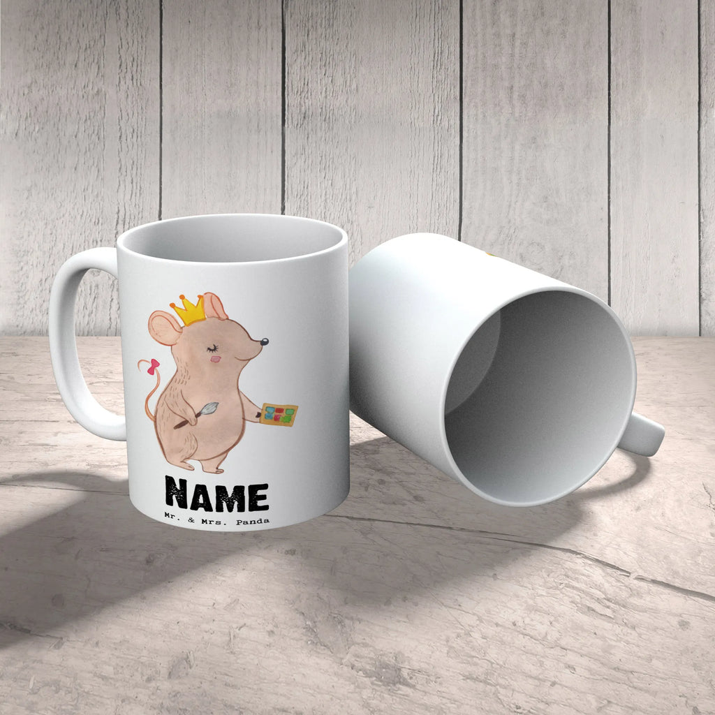 Personalisierte Tasse Maskenbildnerin mit Herz Personalisiert, Namenstasse, Tasse mit Namen, Wunschname, Tasse, Namen, Drucken, Personalisierte Tasse, Beruf, Ausbildung, Jubiläum, Abschied, Rente, Kollege, Kollegin, Geschenk, Schenken, Arbeitskollege, Mitarbeiter, Firma, Danke, Dankeschön, Beauty Salon, Maskenbildnerin, Make Up Artist, Visagistin, Kosmetikstudio, Eröffnung, Kosmetikerin