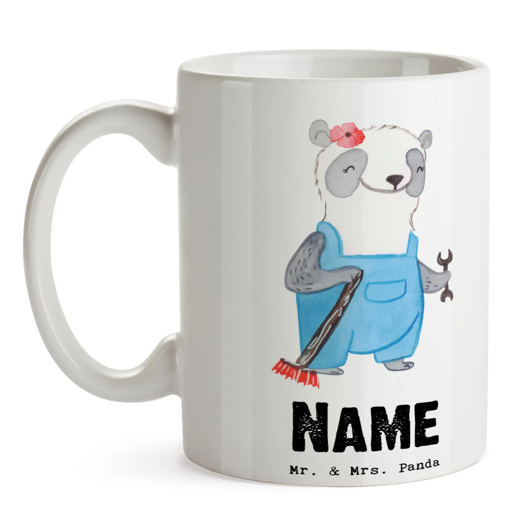 Personalisierte Tasse Hausmeisterin mit Herz Personalisiert, Drucken, Personalisierte Tasse, Tasse mit Namen, Namen, Wunschname, Tasse, Namenstasse, Geschenk, Schenken, Jubiläum, Danke, Dankeschön, Beruf, Ausbildung, Abschied, Rente, Kollege, Kollegin, Arbeitskollege, Mitarbeiter, Firma, Concierge, Facility Manager, Hausverwalterin, Hausmeisterin