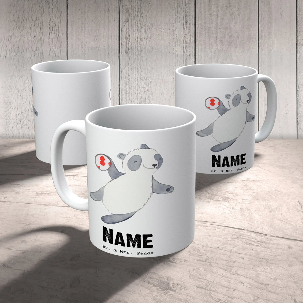 Personalisierte Tasse Panda Handball spielen Namen, Drucken, Tasse, Wunschname, Namenstasse, Personalisiert, Tasse mit Namen, Personalisierte Tasse, Geschenk, Sport, Sportart, Hobby, Schenken, Danke, Dankeschön, Auszeichnung, Gewinn, Sportler, Handball Club, Handball Turnier, Handball Verein, Handball spielen