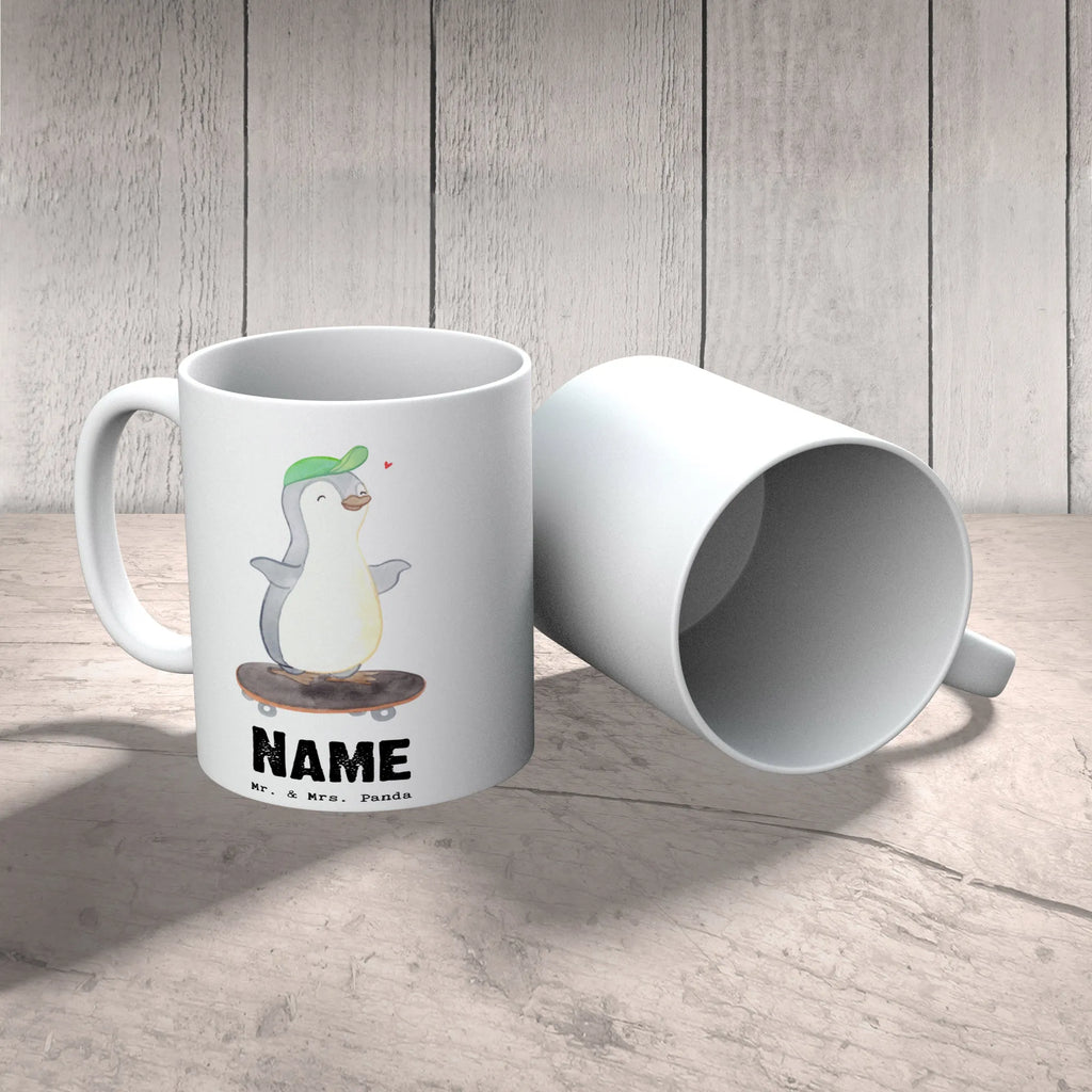 Personalised cup penguin skateboarding Gift, sport, hobby, giving, thank you, award, profit, athlete, skate rink, skating, skateboarding, skateboard, Skateboarding