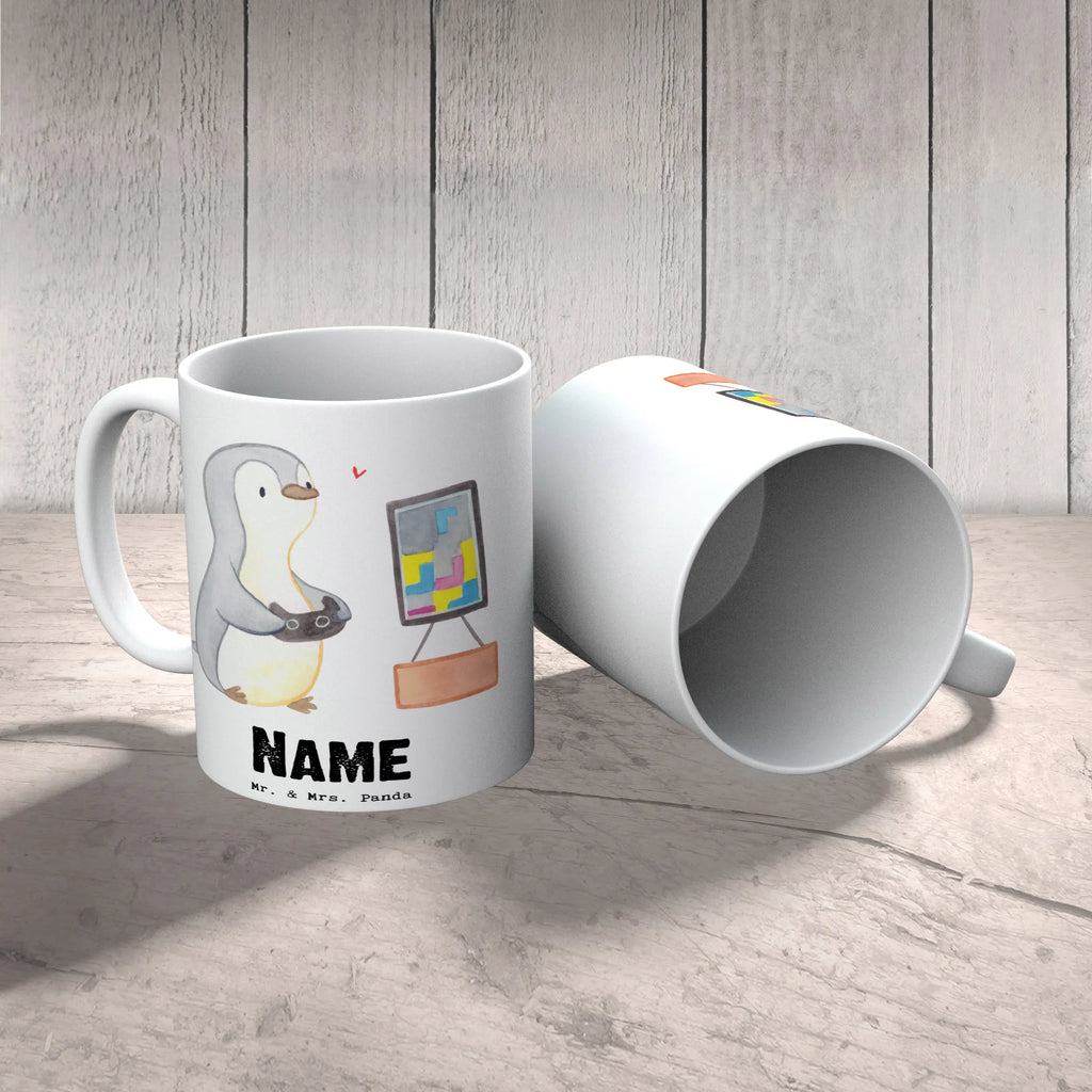 Personalisierte Tasse Pinguin Zocken Drucken, Namen, Wunschname, Personalisiert, Tasse mit Namen, Personalisierte Tasse, Namenstasse, Tasse, Geschenk, Sport, Sportart, Hobby, Schenken, Danke, Dankeschön, Auszeichnung, Gewinn, Sportler, Gaming, Videogames, Zocken, Videospiele