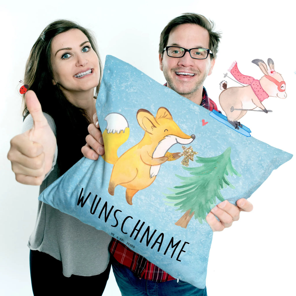 Personalisiertes Kissen Fuchs  Weihnachtsbaum personalisiert, Name, Wunschname, bedrucken, Kopfkissen, Kissen, Winter, Weihnachten, Weihnachtsdeko, Nikolaus, Advent, Heiligabend, Wintermotiv, Weihnachtstage, Fuchs, Weihnachtsmann, Weihnachtsdekoration, Schlittschuh, Weihnachtszeit