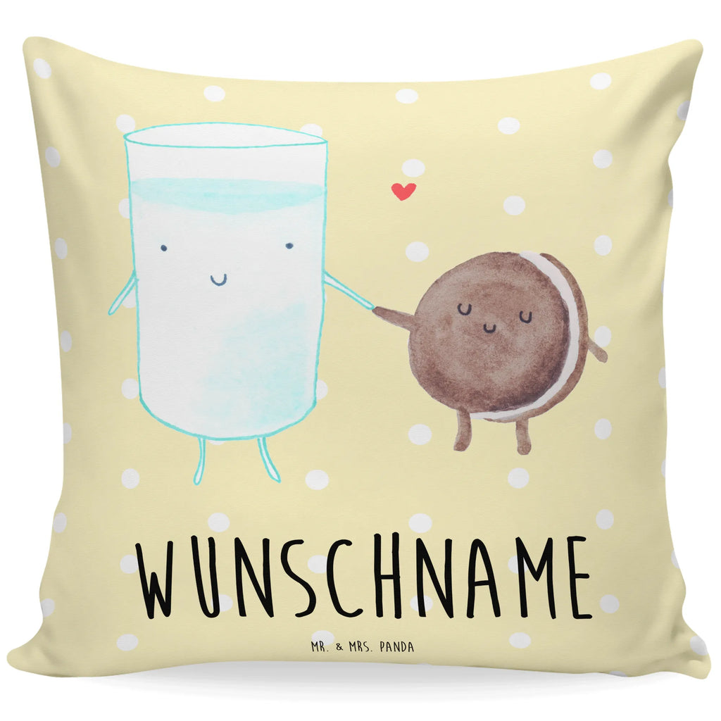 Personalisiertes Kissen Milch & Keks personalisiert, Kissen, bedrucken, Name, Kopfkissen, Wunschname, Tiermotive, Gute Laune, lustige Sprüche, Tiere, romantisch, Cookie, Keks, Milch, Kekse, perfektes Paar, Milk, Motiv süß, Einladung Frühstück, Kaffee