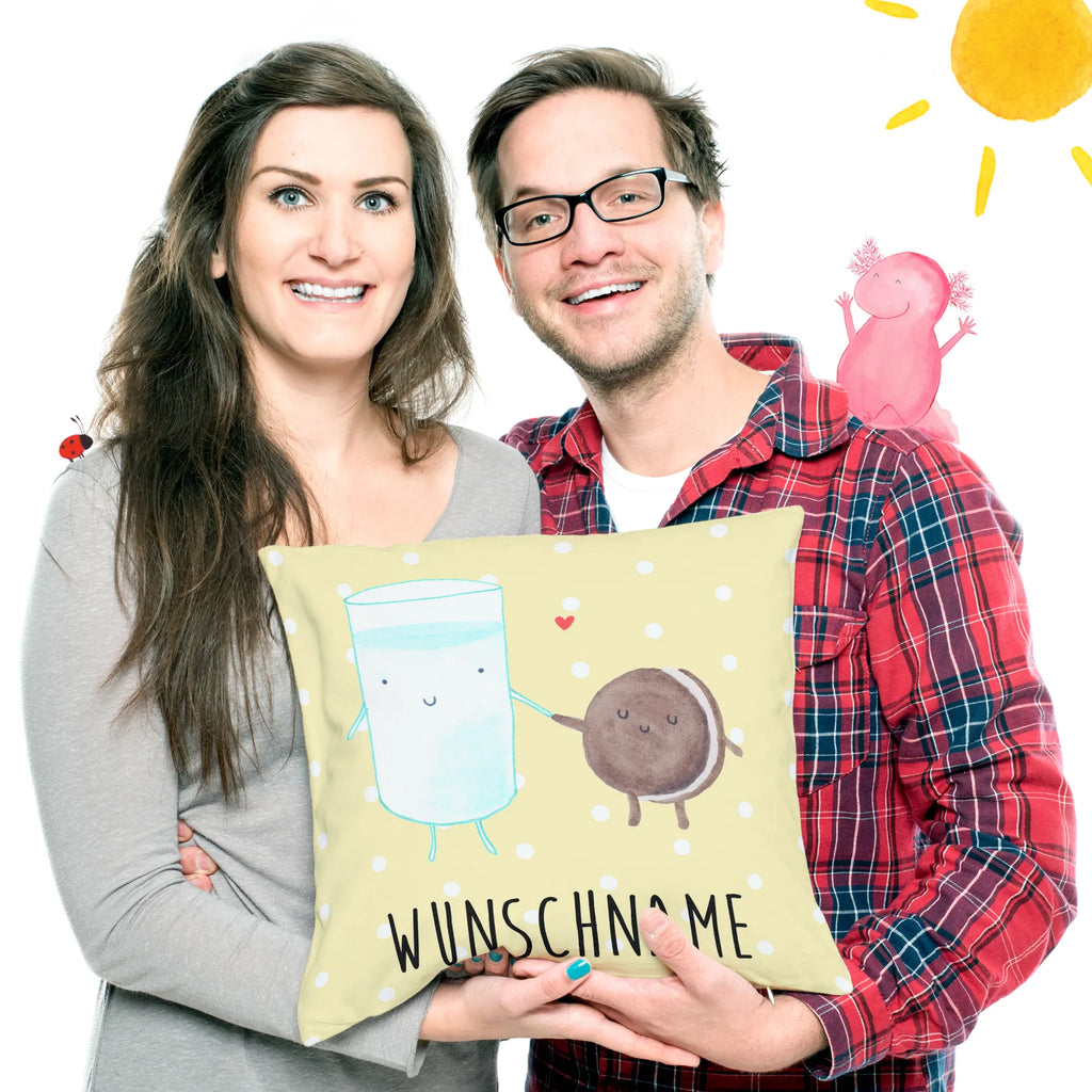 Personalisiertes Kissen Milch & Keks personalisiert, Kissen, bedrucken, Name, Kopfkissen, Wunschname, Tiermotive, Gute Laune, lustige Sprüche, Tiere, romantisch, Cookie, Keks, Milch, Kekse, perfektes Paar, Milk, Motiv süß, Einladung Frühstück, Kaffee