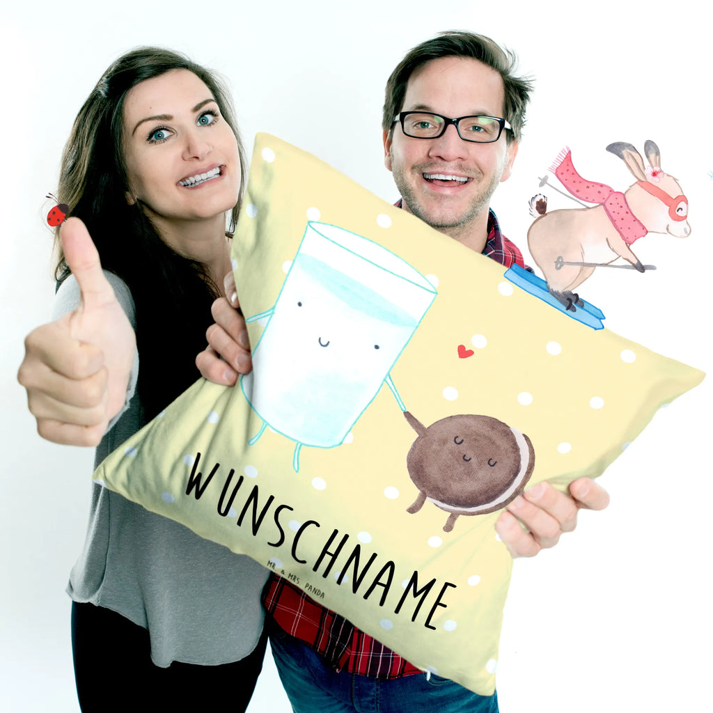 Personalisiertes Kissen Milch & Keks personalisiert, Kissen, bedrucken, Name, Kopfkissen, Wunschname, Tiermotive, Gute Laune, lustige Sprüche, Tiere, romantisch, Cookie, Keks, Milch, Kekse, perfektes Paar, Milk, Motiv süß, Einladung Frühstück, Kaffee