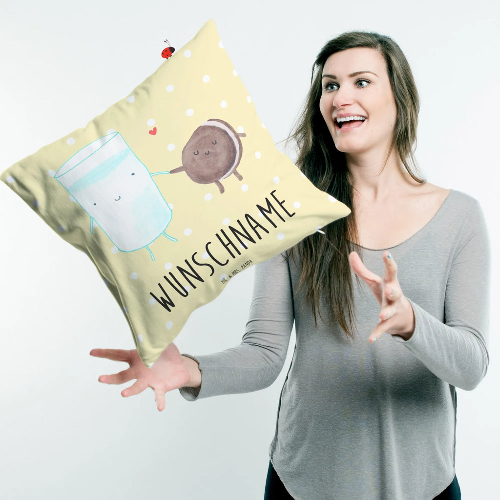 Personalisiertes Kissen Milch & Keks personalisiert, Kissen, bedrucken, Name, Kopfkissen, Wunschname, Tiermotive, Gute Laune, lustige Sprüche, Tiere, romantisch, Cookie, Keks, Milch, Kekse, perfektes Paar, Milk, Motiv süß, Einladung Frühstück, Kaffee