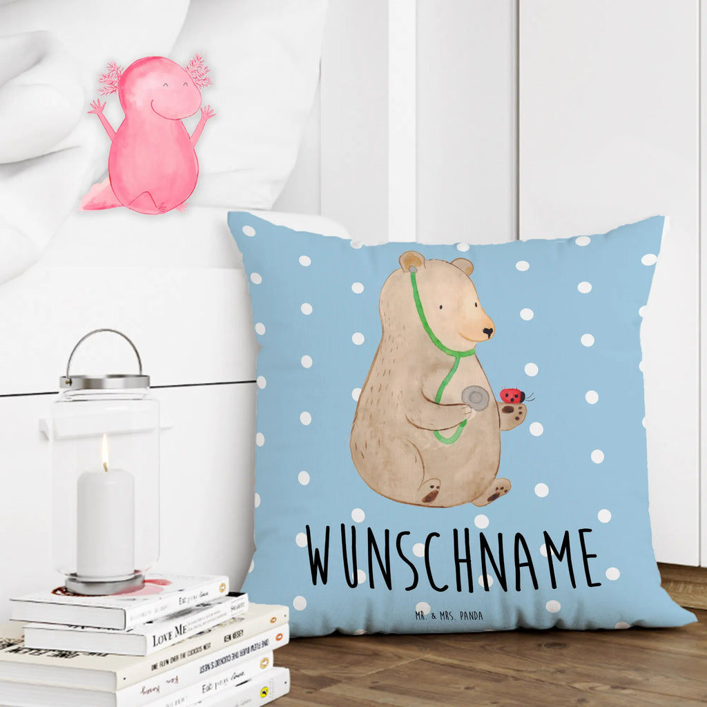 Personalisiertes Kissen Bär Arzt Wunschname, personalisiert, Kissen, Kopfkissen, Name, bedrucken, Bär, Teddy, Teddybär, Professorin, Professor, Arzt, Ärztin, Doktor, Doktorin