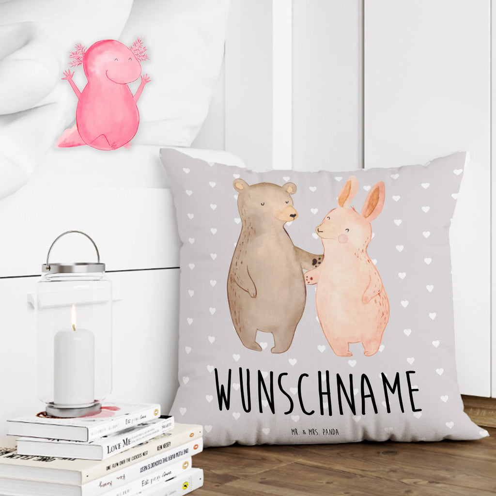 Personalised cushion bear and rabbit Embrace Love, Loving, Two, Together, Marriage, Engagement, Proposal of marriage, Love gift, gift for her, gift for him, anniversary gift, bear, rabbit, friends, best friends, best friend