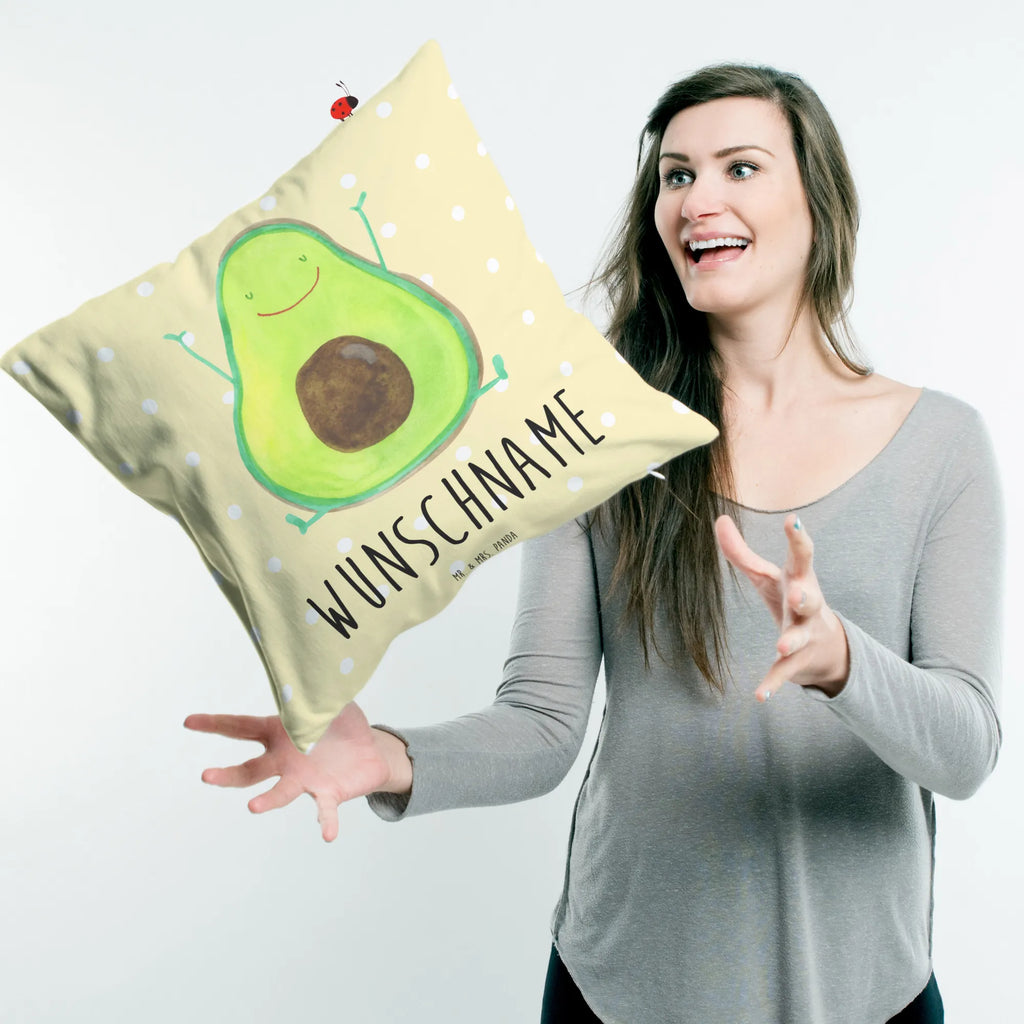 Personalisiertes Kissen Avocado Happy personalisiert, bedrucken, Kopfkissen, Kissen, Wunschname, Name, Avocado, Veggie, Vegan, Gesund, Chaos